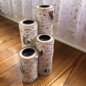 Birch Log Candle Holders Set of 4 - White Wood Accent by